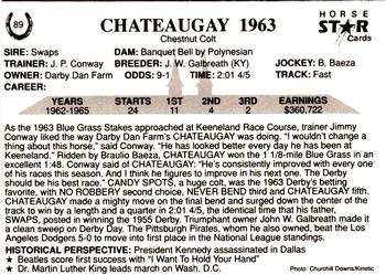 1991 Horse Star Kentucky Derby #89 Chateaugay Back